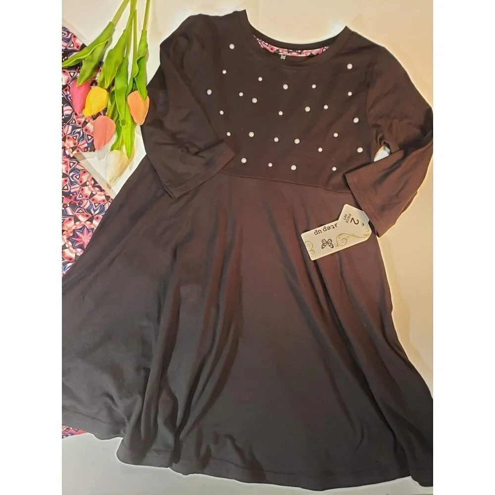 One Step Up Knit Dress Pearl Knee Length Long Sleeve A Line Dress Girls